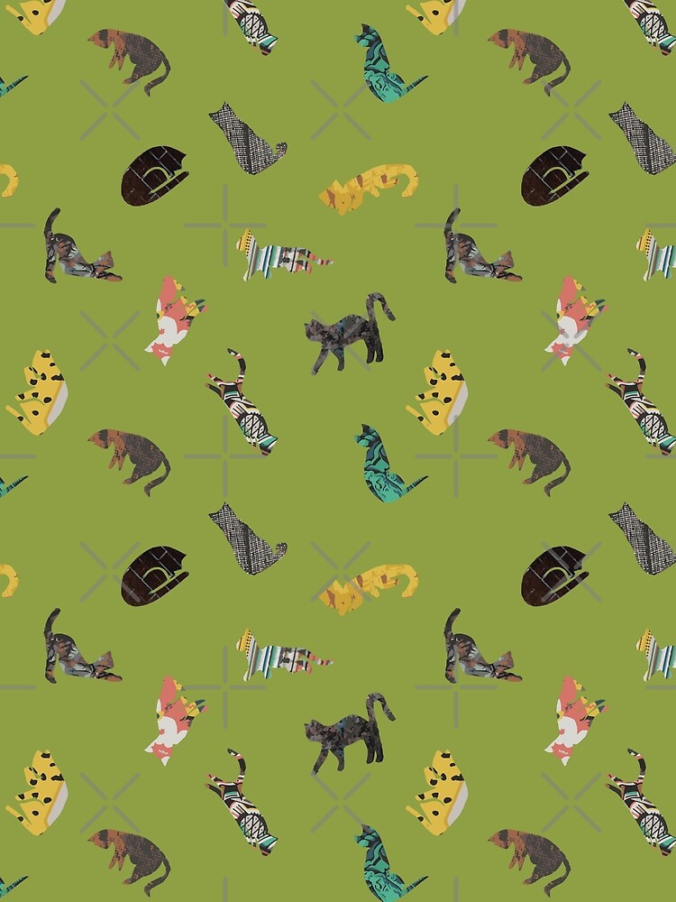 Cats yoga collage in dill by Guizzo
