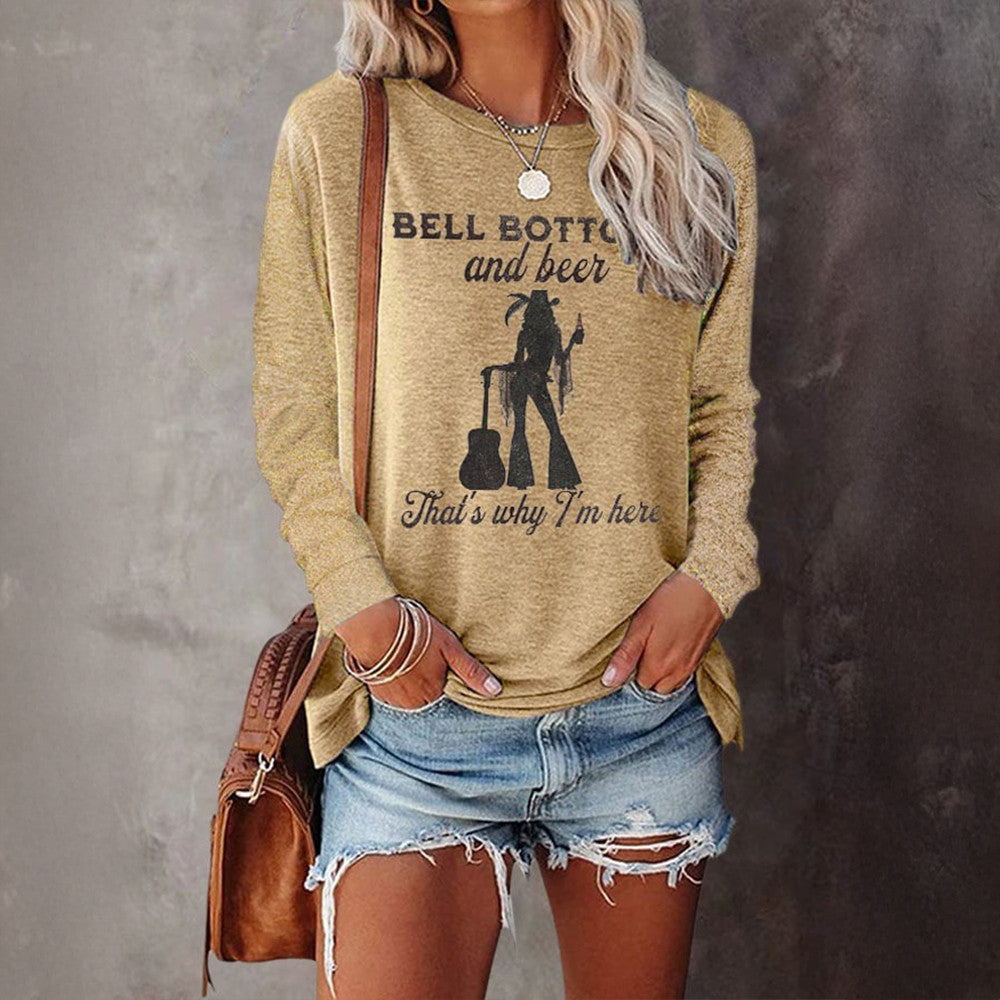Lainey Wilson Merch Bell Bottoms And Beer That'S Why Im Here Long Sleeve T-Shirt Fan Gifts Hoodie, Sweatshirt | PureTeeCo.com