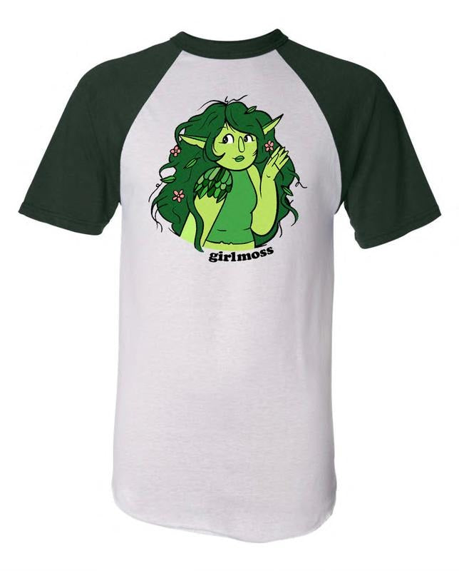 girlmoss forest green vintage style baseball short sleeve shirt in unisex. full color screen print. Hoodie, Sweatshirt