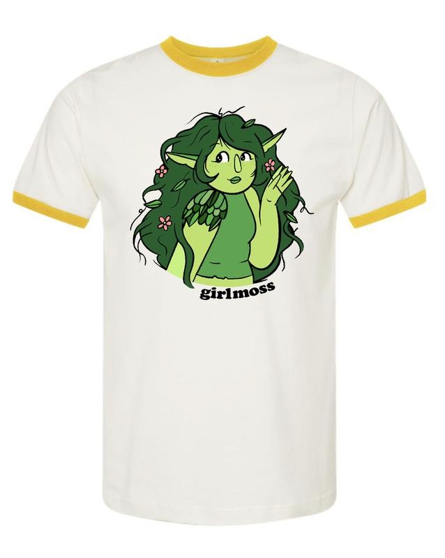 girlmoss yellow vintage style ringer in unisex. full color screen print. T-Shirts, Hoodie, Sweatshirt | PureTeeCo.com