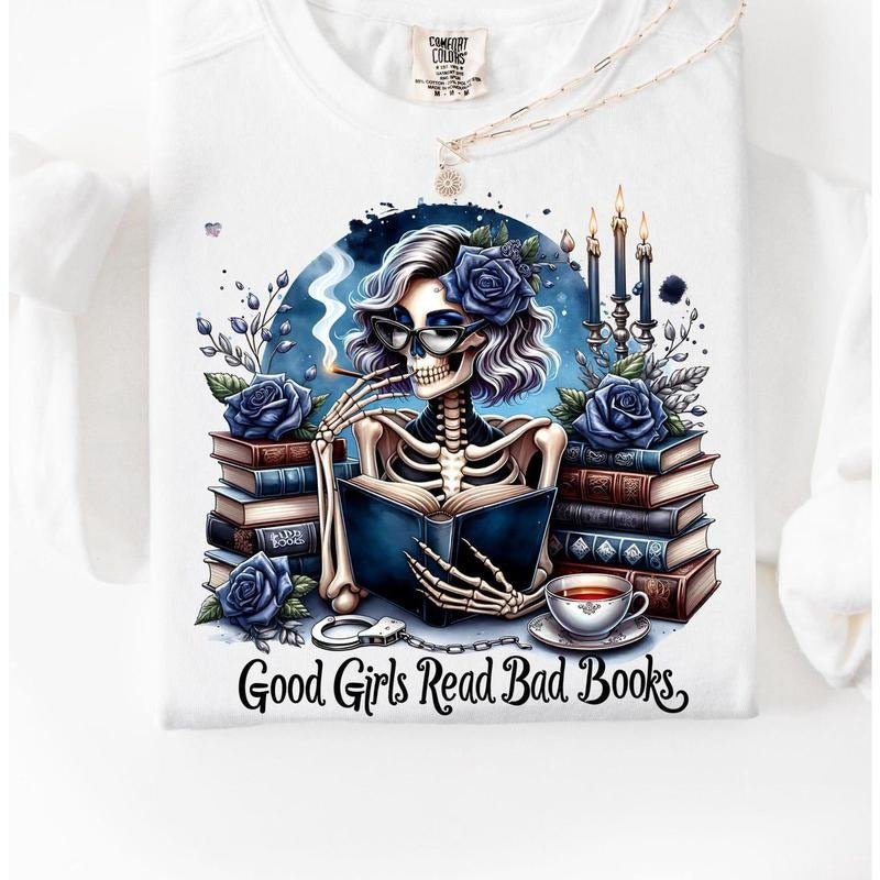 good girls read bad books Shirt love to read spicy smut books booktok shirt spicy book club clipart sarcastic skeleton...