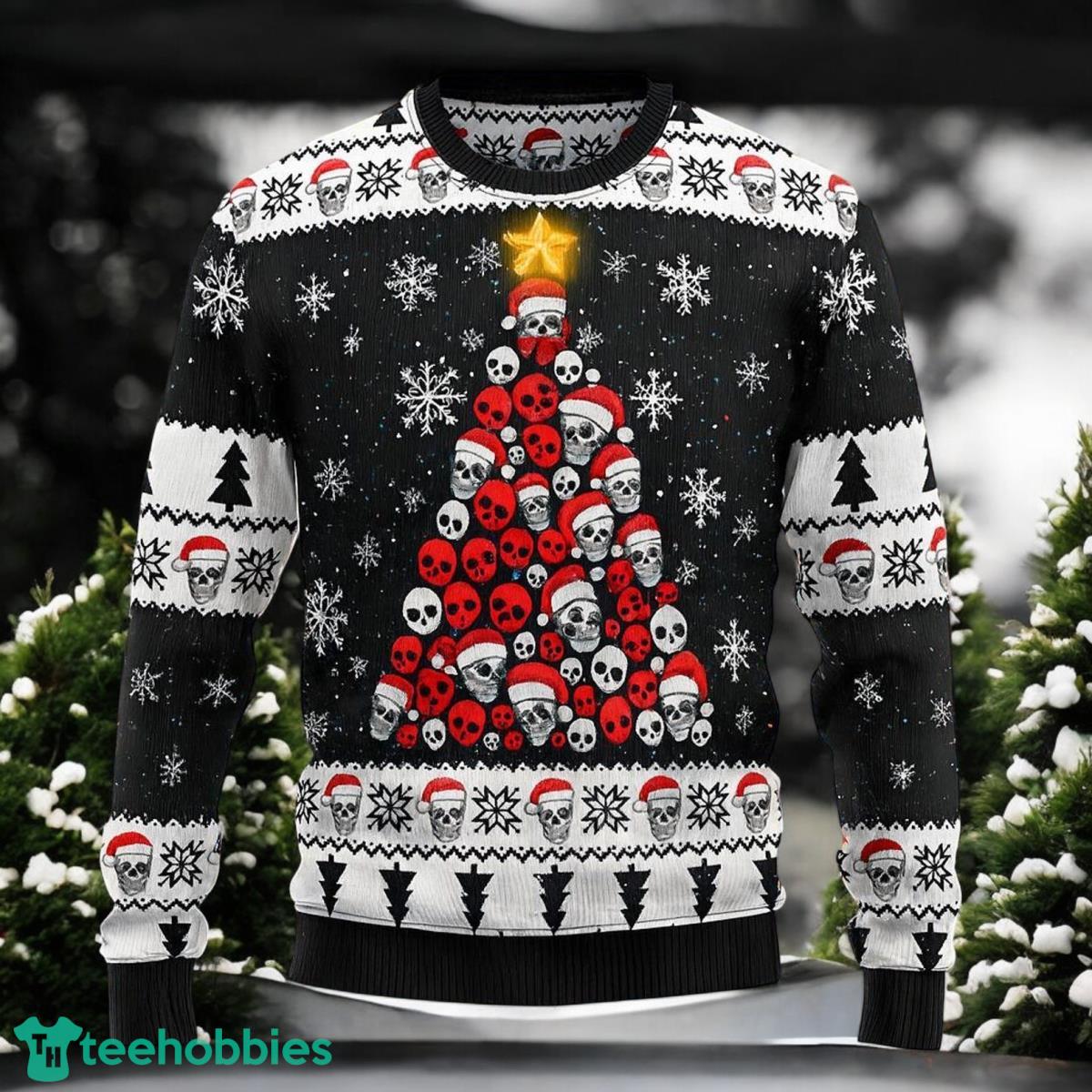 Goth Christmas Sweater Skull Tree Holiday Christmas 3D Ugly Sweater For Men And Women