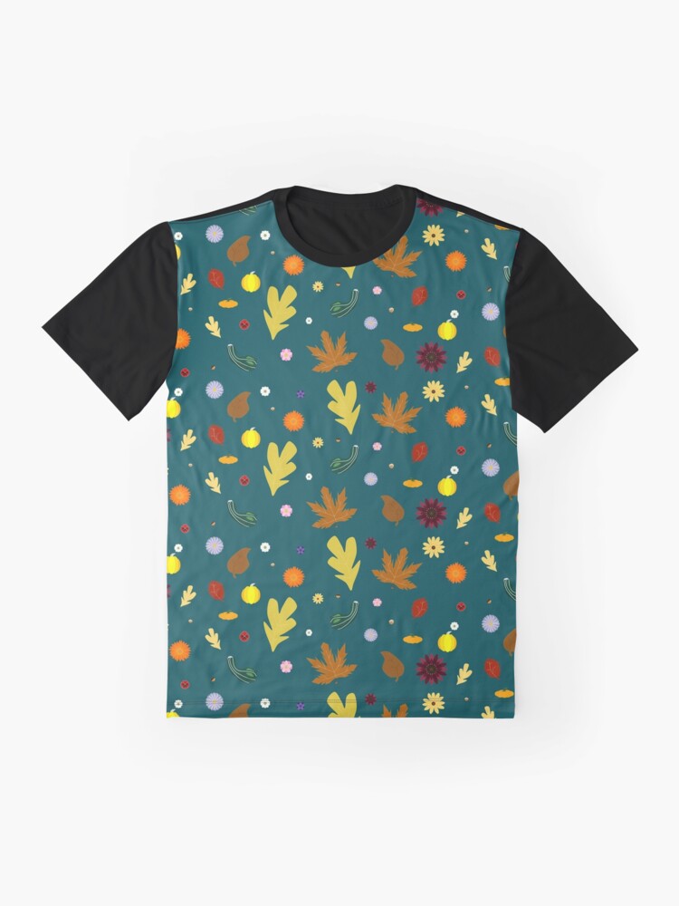 AUTUMN - Fall Leaves, Gourds, Flowers, and Acorns Version 1 (Deep Turquoise) Graphic T-Shirt Hoodie, Sweatshirt (Image 4)