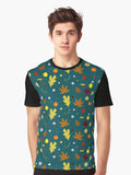 AUTUMN - Fall Leaves, Gourds, Flowers, and Acorns Version 1 (Deep Turquoise) Graphic T-Shirt Hoodie, Sweatshirt (Image 1)