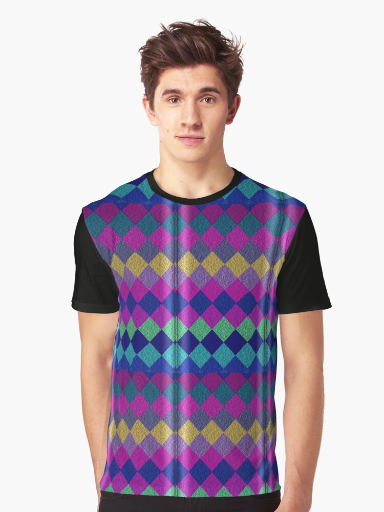 Vibrant Retro Argyle Pattern – Colorful Diamond Geometric Design Graphic T-Shirt Style001
