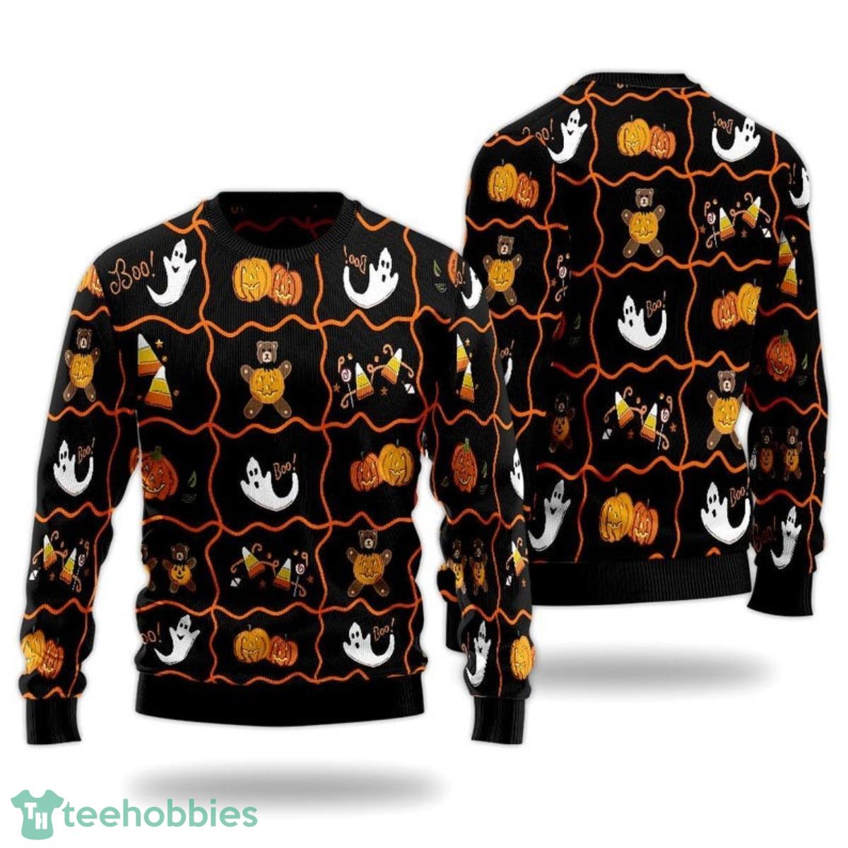 Halloween Pattern Ugly Sweater Boo Ghost Pumpkin Ugly Christmas Sweater For Men And Women