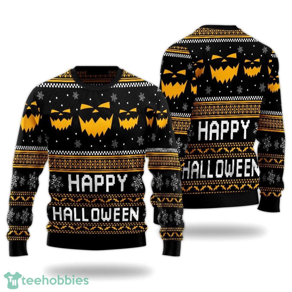 Happy Halloween Ugly Christmas Sweater Vintage Halloween Shirt Horror Pumpkin Ugly Christmas Sweater For Men And Women