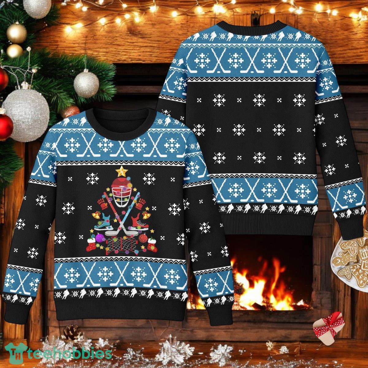 Happy Hockeyday Ugly Christmas Sweater Hockey Christmas 3D Sweater Christmas Gift Idea