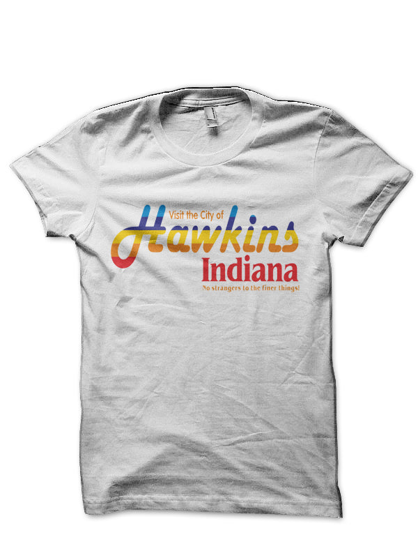 Hawkins Indiana White Half Sleeve T-Shirt Hoodie, Sweatshirt | PureTeeCo.com