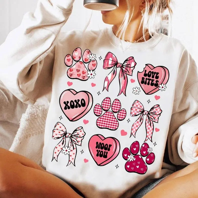 Dog Mama Coquette T-Shirt/sweatshirt/hoodie, Dog Valentine sweatshirt, Dog Mom Valentine hoodie, Valentine Coquette Bow,...
