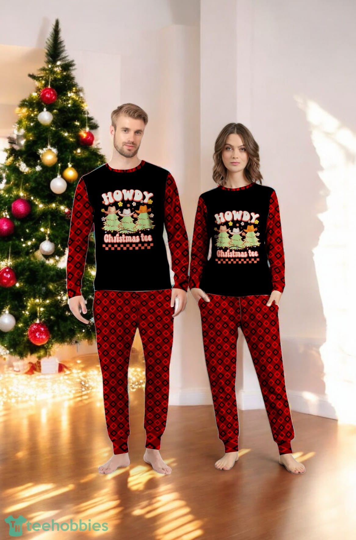 Howdy Christmas Tree Christmas Cowboy Family Matching Pajama Set