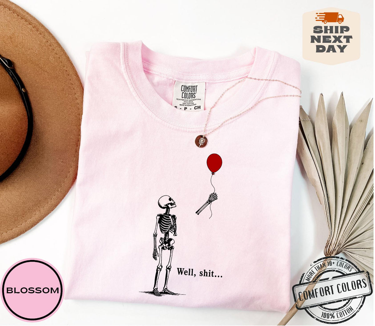Comfort Colors Skeleton Balloon Tee Halloween Spooky Season (5)