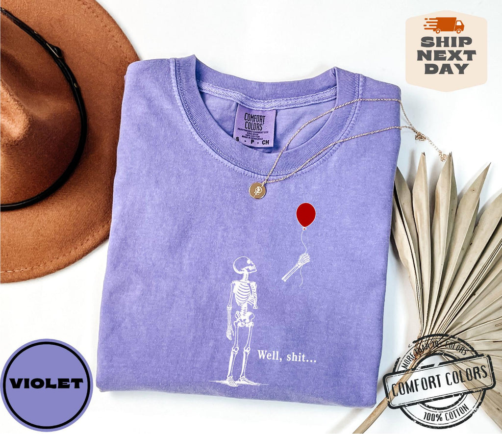 Comfort Colors Skeleton Balloon Tee Halloween Spooky Season (2)