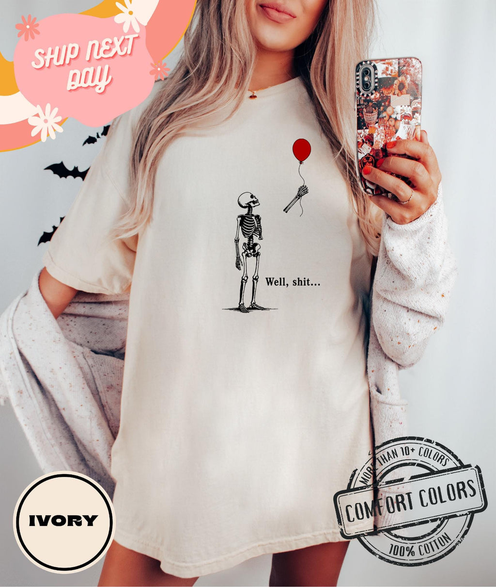 Comfort Colors Skeleton Balloon Tee Halloween Spooky Season (3)