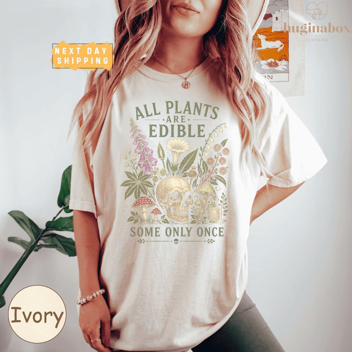 Plants Edible Comfort Colors Some Only Once Gardening Tee Poison Plant Skull Dark Botanical (2)