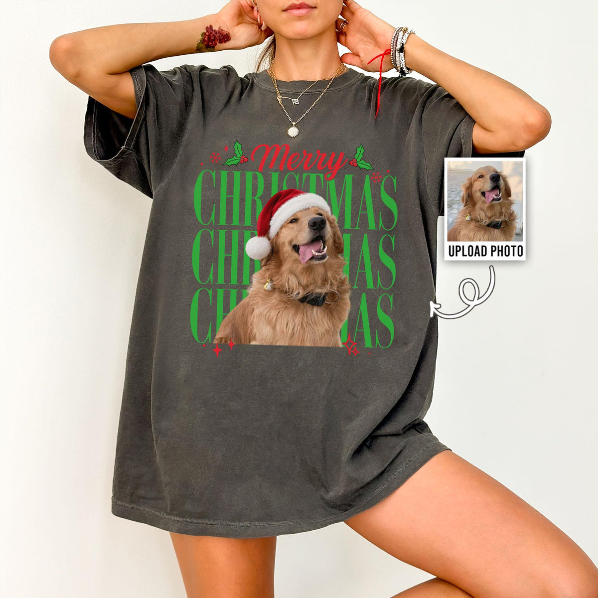Custom Pet Photo Christmas Personalized Dog Portrai Merry Christmas Pet Tee Dog Mom Dad Holiday Dog Xmas Sweater (5)