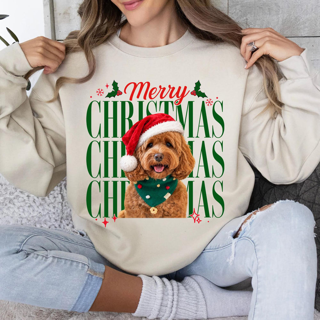 Custom Pet Photo Christmas Personalized Dog Portrai Merry Christmas Pet Tee Dog Mom Dad Holiday Dog Xmas Sweater (4)
