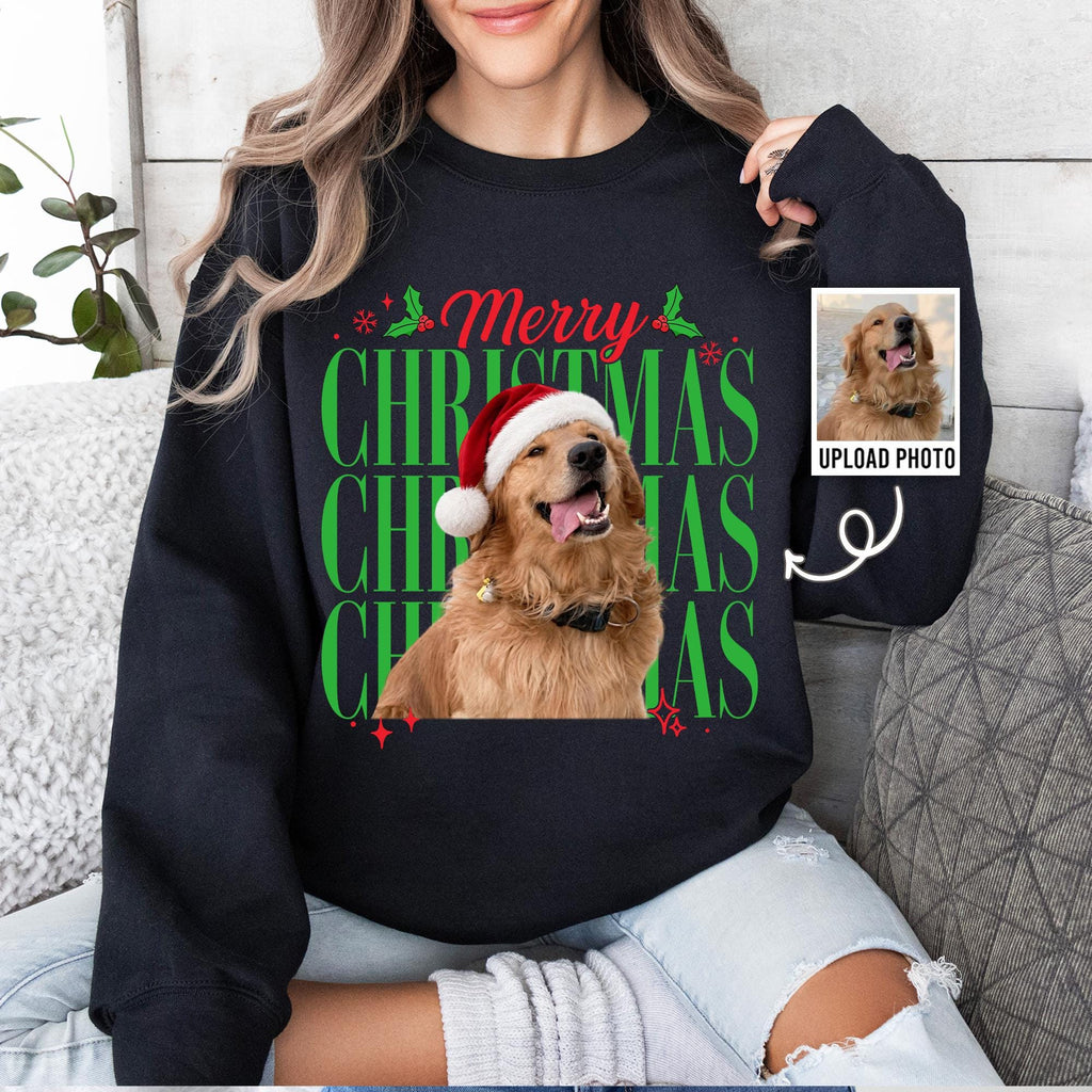 Custom Pet Photo Christmas Personalized Dog Portrai Merry Christmas Pet Tee Dog Mom Dad Holiday Dog Xmas Sweater (2)
