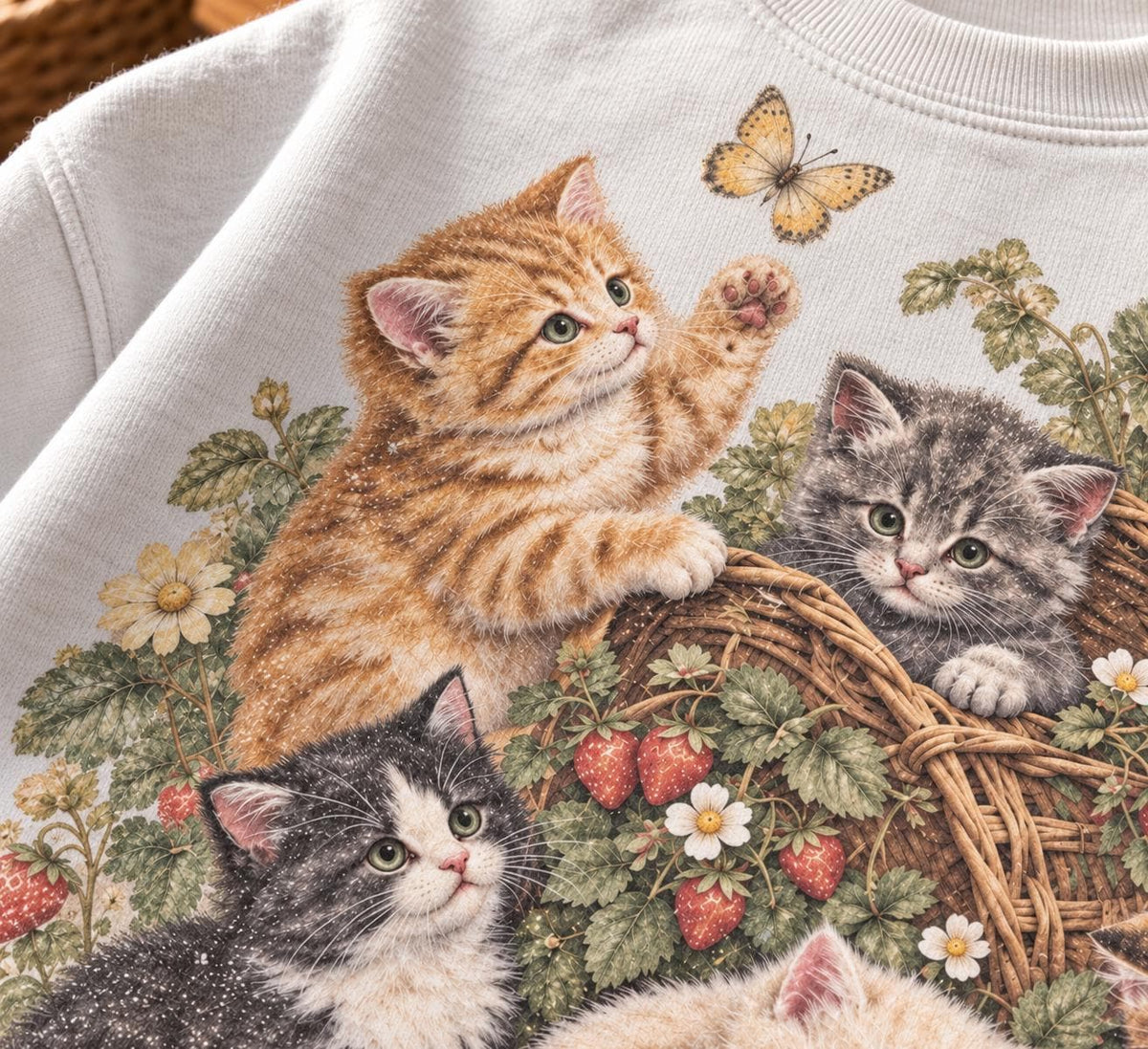 Vintage Kitten Strawberry Patch Cats Cottagecore Cat Mom Retro Floral Cat (2)