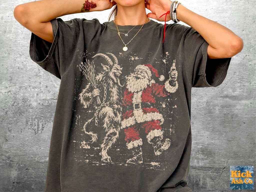 Krampus Santa Retro Christmas Oversize Comfort Colors Unisex T-shirt, Sweatshirt, Hoodie (1)