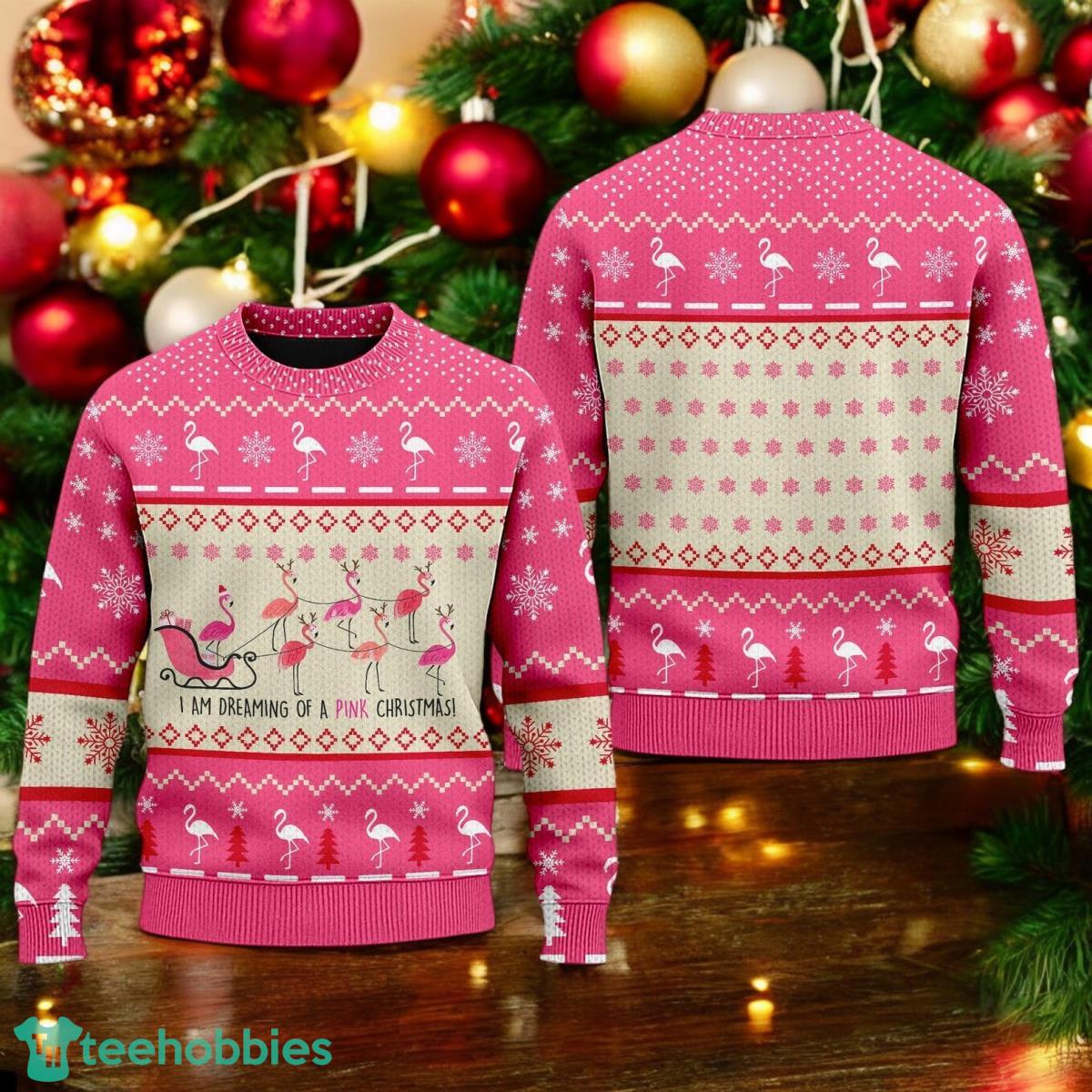 I’m Dreaming Of A Pink Ugly Christmas Sweater Flamingo Santa Hat Xmas Holiday Sweater
