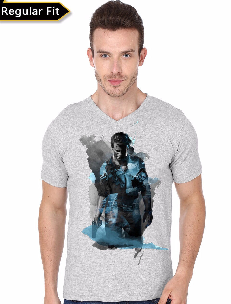 Uncharted 4 Grey V-Neck T-Shirt Hoodie, Sweatshirt | PureTeeCo.com