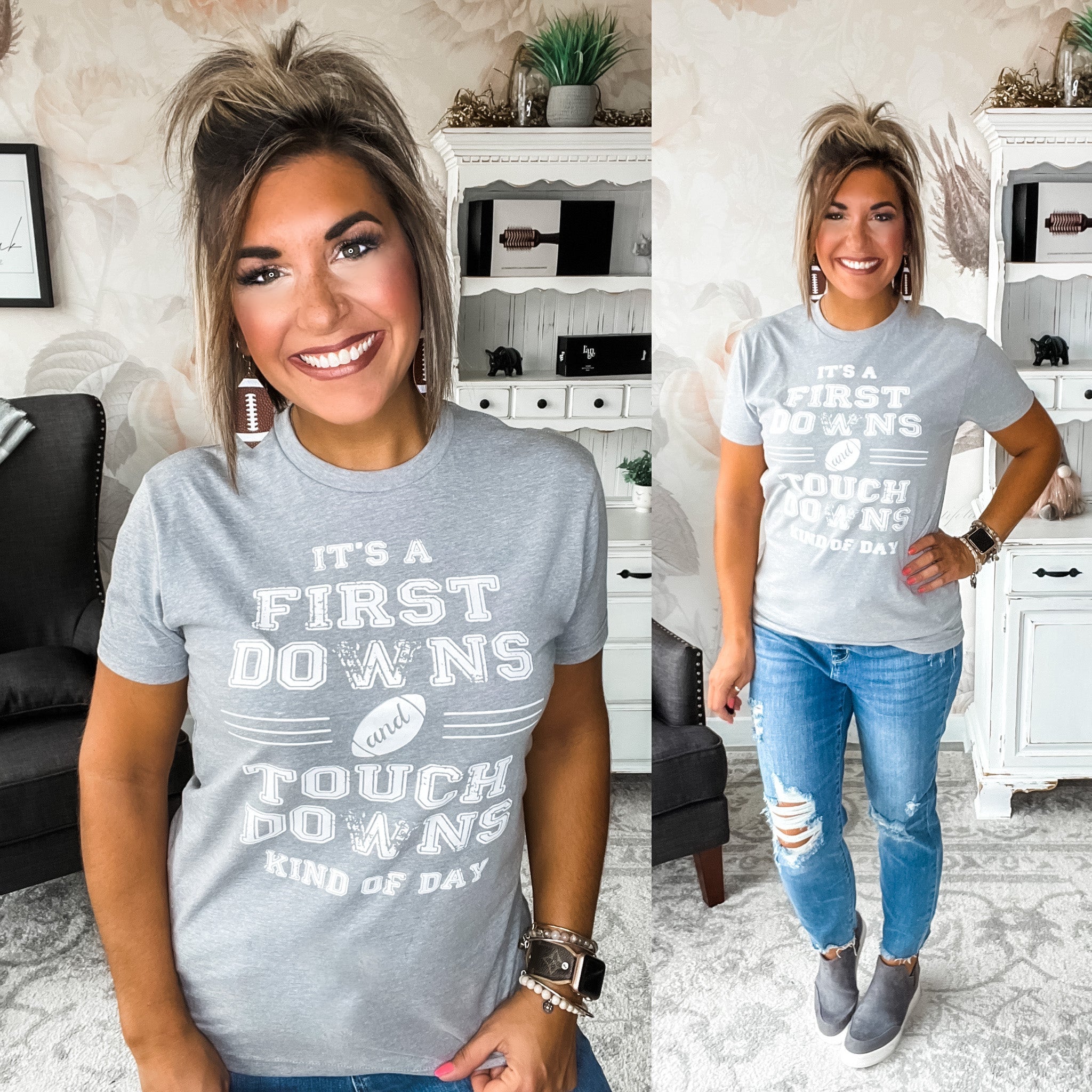 First Downs and Touchdowns Graphic Tee Hoodie, Sweatshirt | PureTeeCo.com (Image 1)
