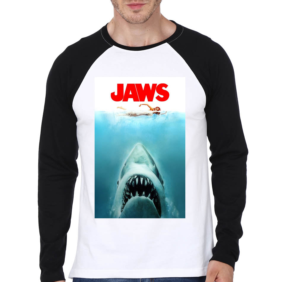 Jaws Raglan Tee Hoodie, Sweatshirt | PureTeeCo.com
