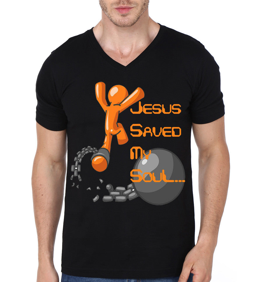 Jesus Saved My Soul Black V-Neck T-Shirt Hoodie, Sweatshirt | PureTeeCo.com