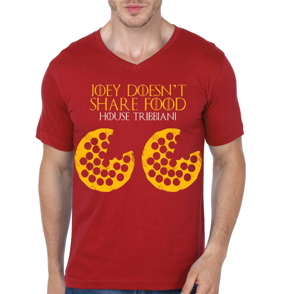 House Tribbiani â€“ Joey Doesnâ€™t Share Food Red V-Neck T-Shirt Hoodie, Sweatshirt | PureTeeCo.com