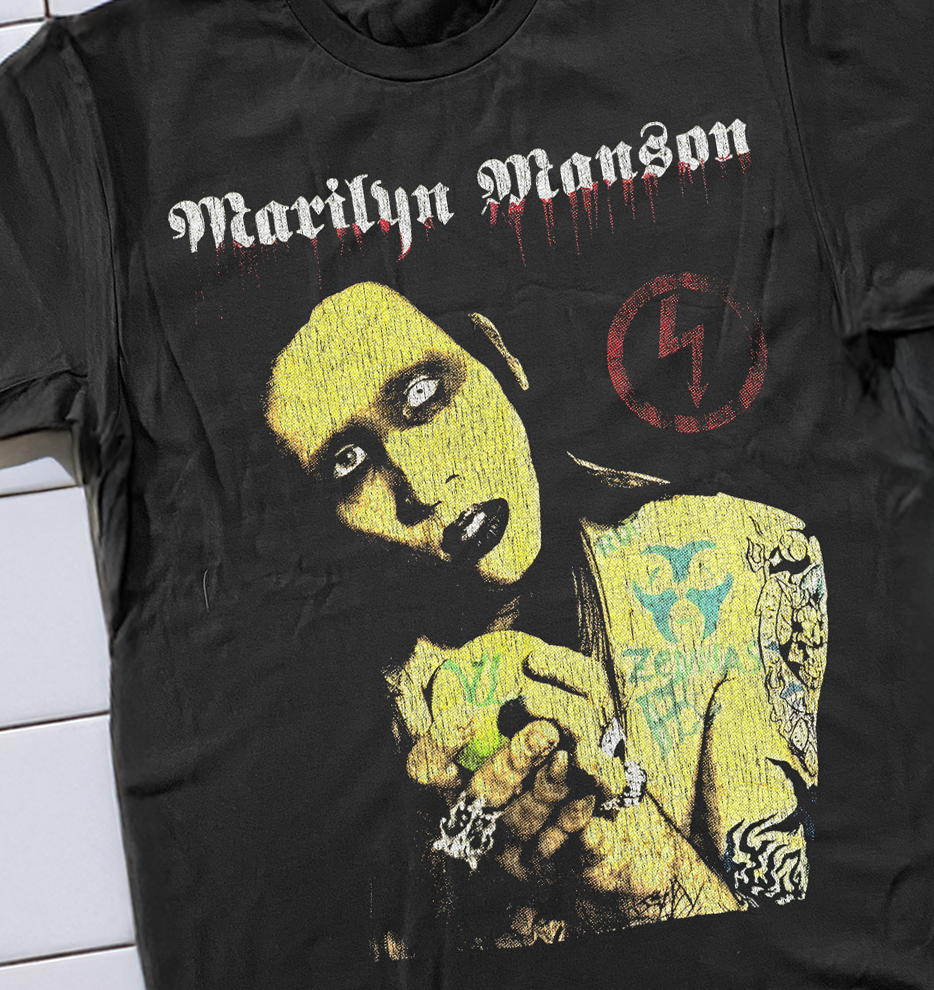 90'S MARILYN MANSON BOOT WASHED BLACK T-SHIRT Hoodie, Sweatshirt | PureTeeCo.com (Image 2)