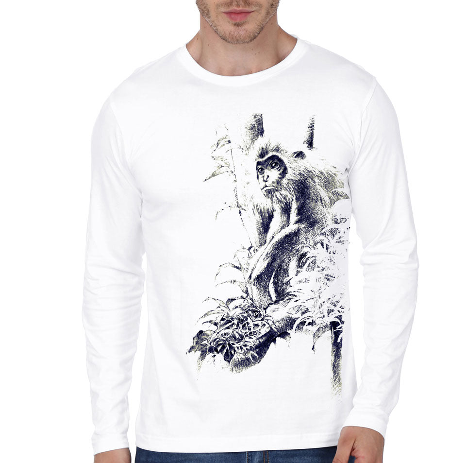 Langur White Full Sleeve T-Shirt Hoodie, Sweatshirt | PureTeeCo.com