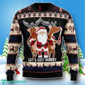 Let`s Get Merry Santa And Reindeer Cute Ugly Christmas Sweater Style Gift