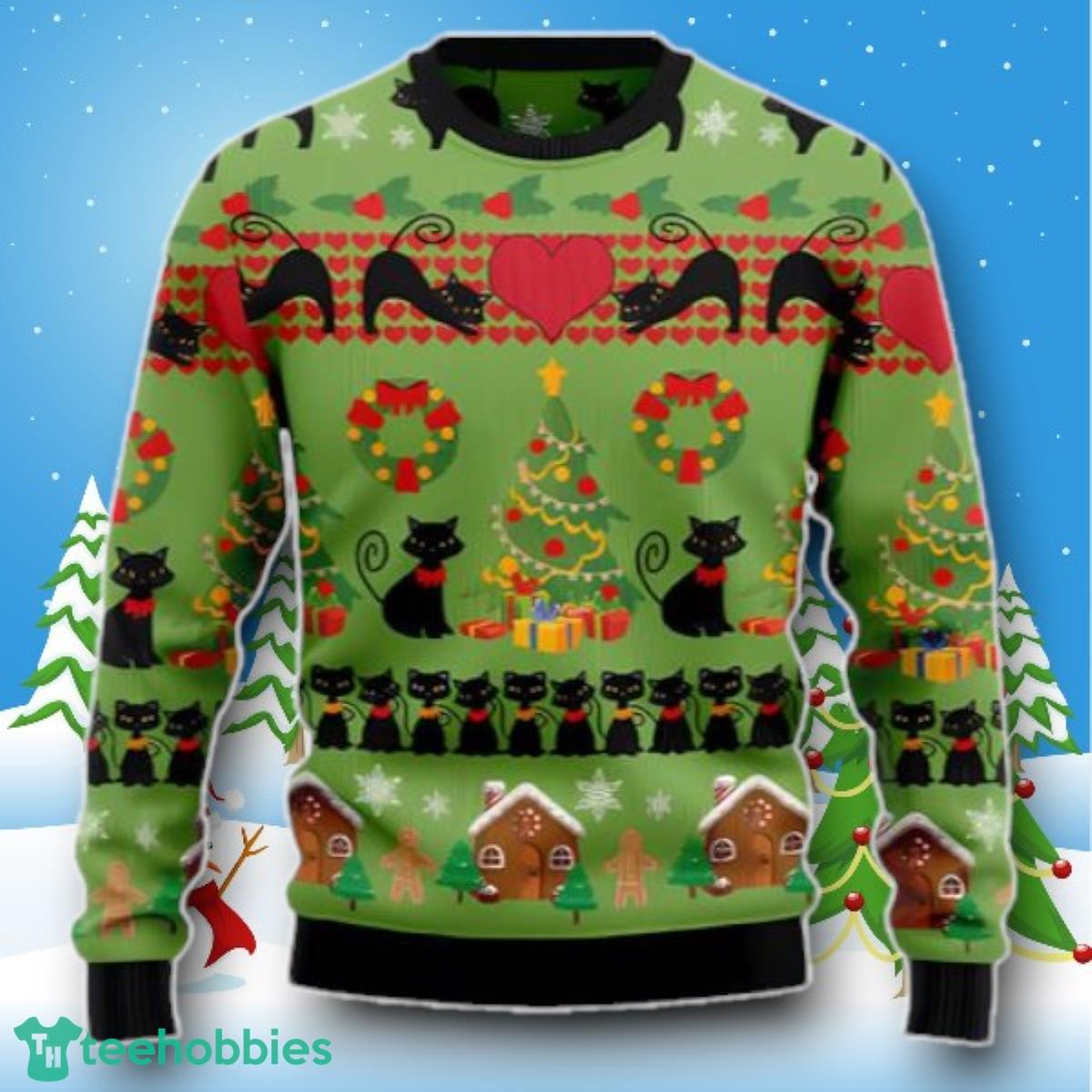 Love Black And Christmas Tree Cat Christmas Ugly Christmas Sweater Style Gift
