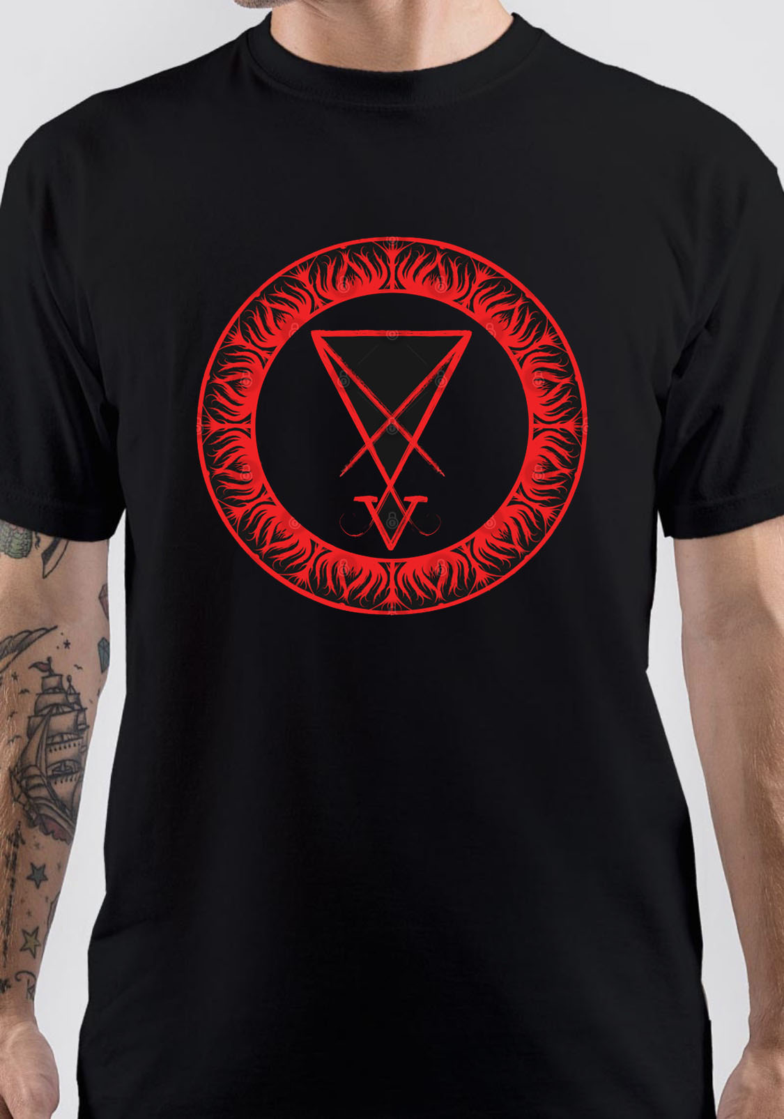 Sigil Of Lucifer And flames In Circle T-Shirt Hoodie, Sweatshirt | PureTeeCo.com
