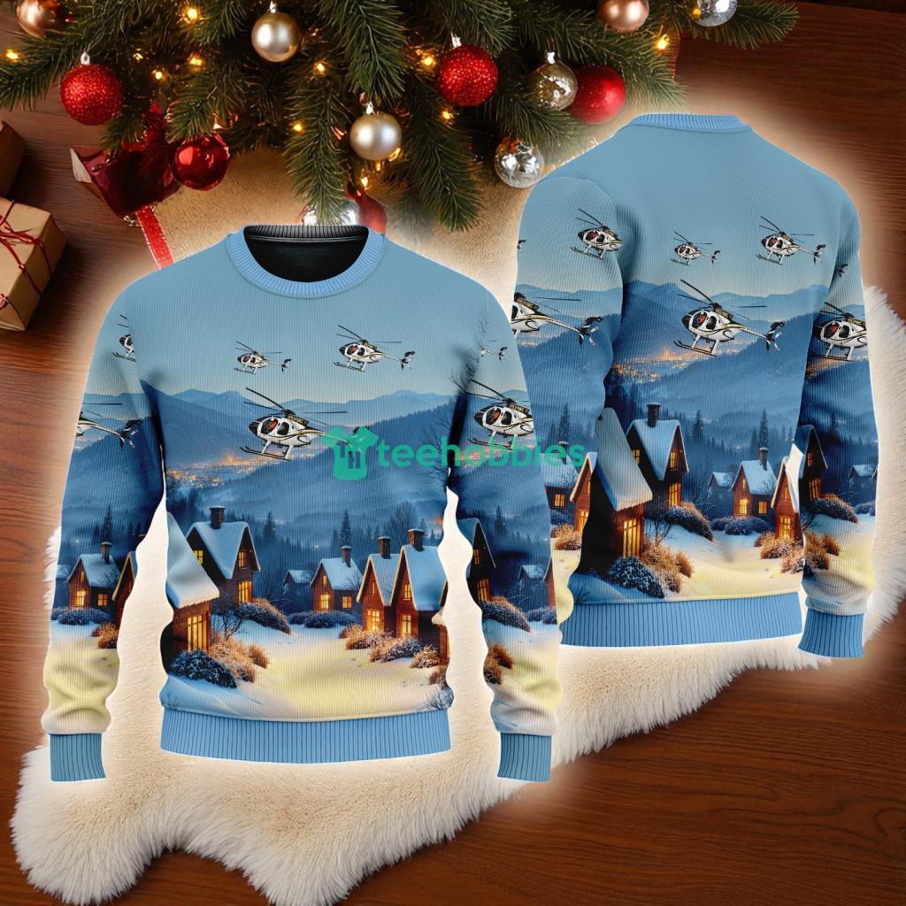 Md530ff Helicopter American Airlines In The Snowy Christmas Sky Ugly Sweater Best Gift
