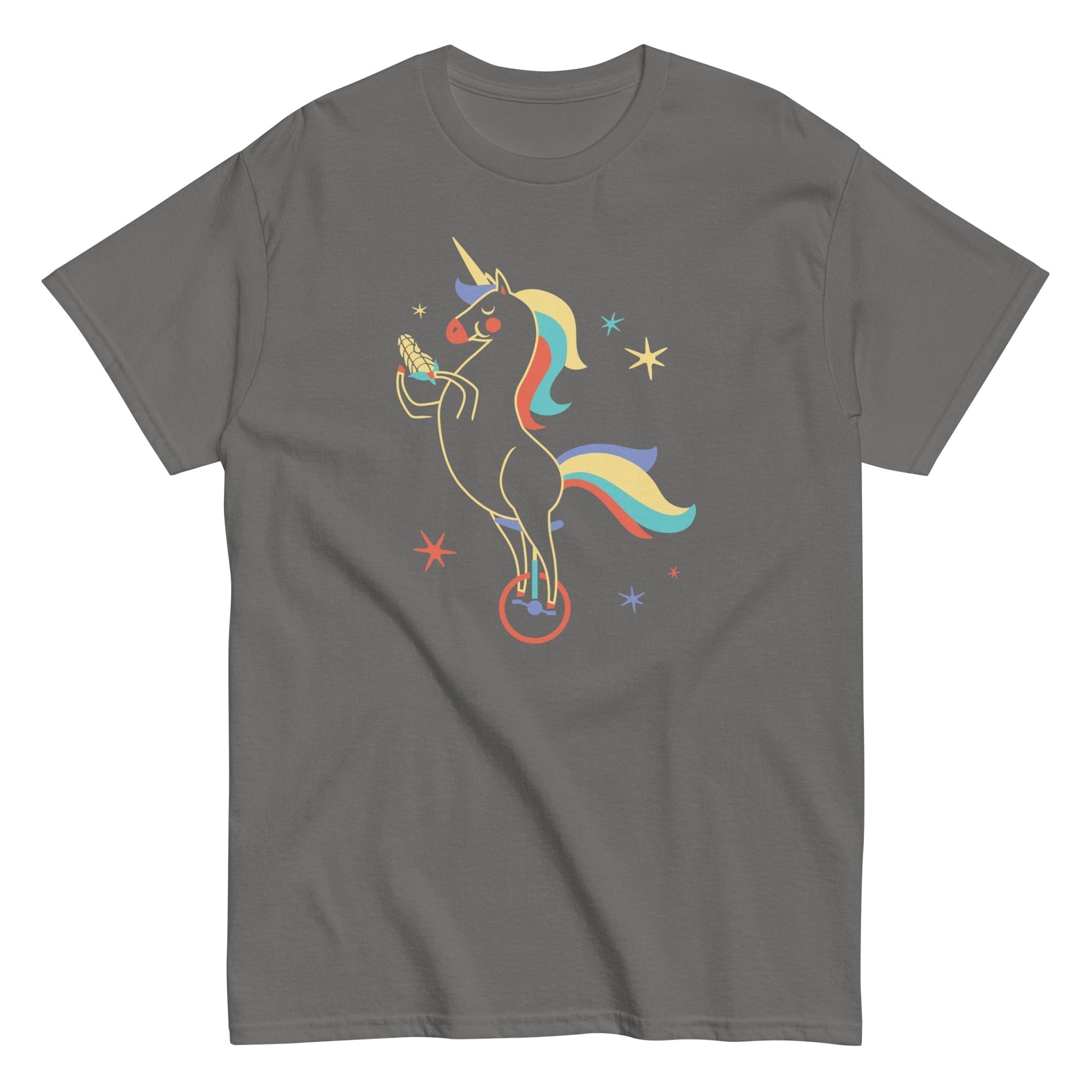Unicycling Unicorn With Corn Men's Classic Tee Hoodie, Sweatshirt | PureTeeCo.com (Image 4)