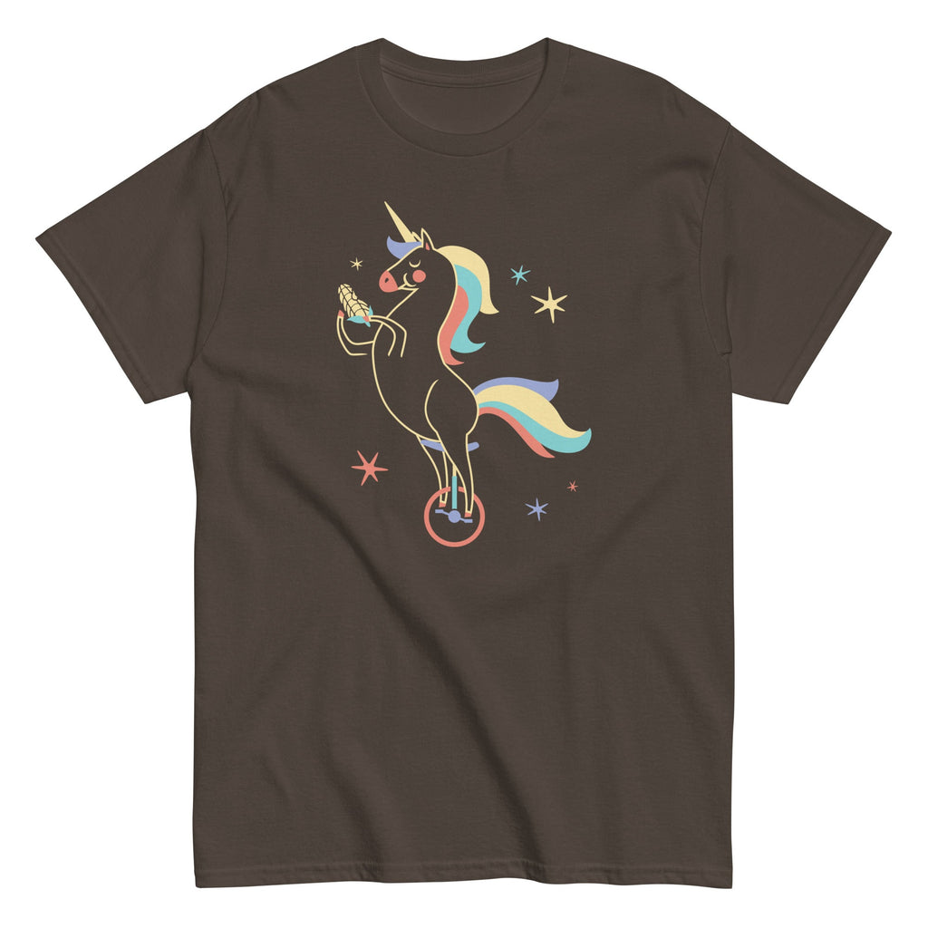 Unicycling Unicorn With Corn Men's Classic Tee Hoodie, Sweatshirt | PureTeeCo.com (Image 1)