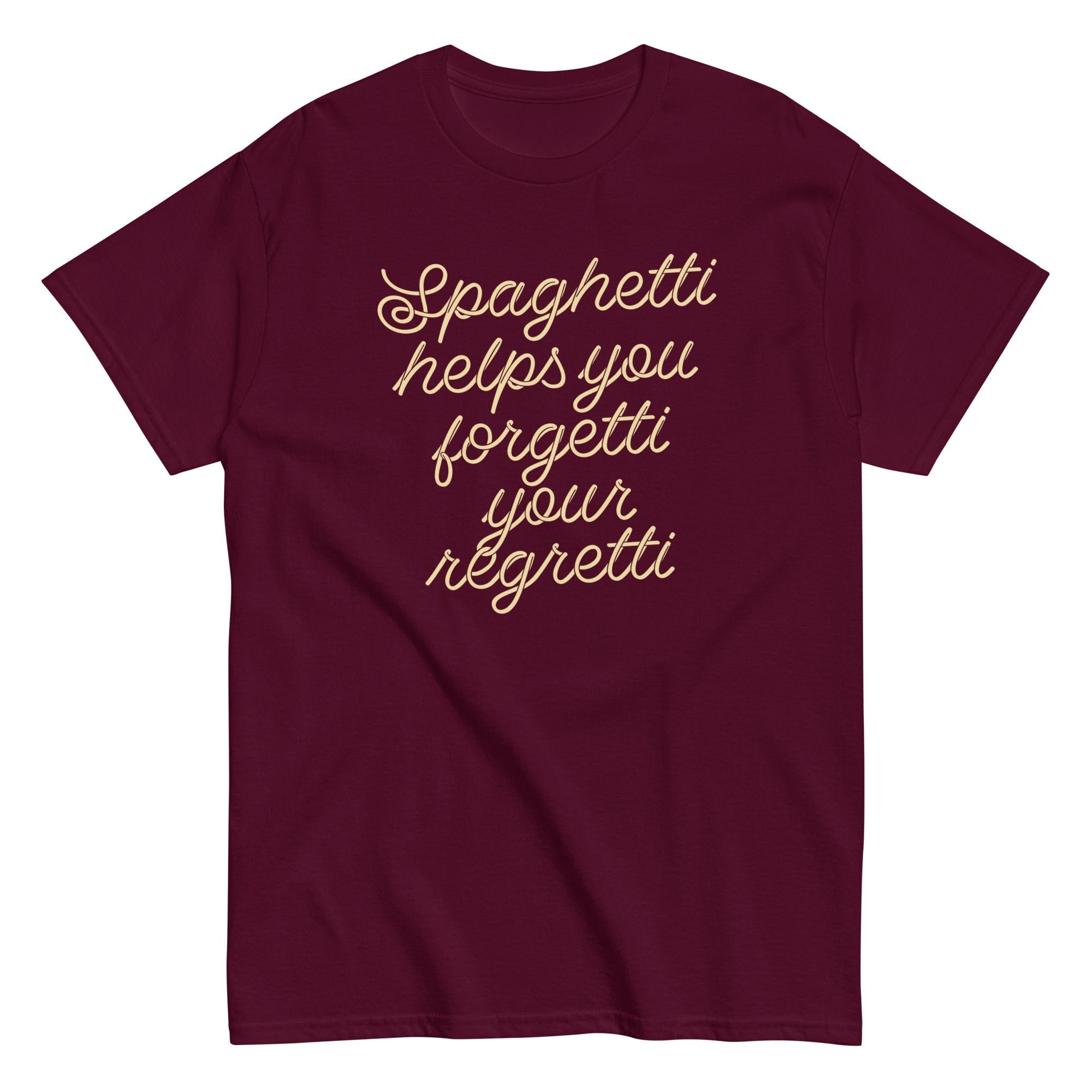Spaghetti Helps You Forgetti Your Regretti Men's Classic Tee Hoodie, Sweatshirt | PureTeeCo.com (Image 2)