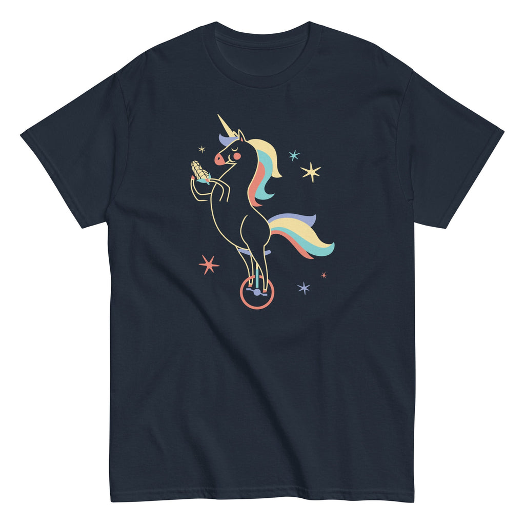 Unicycling Unicorn With Corn Men's Classic Tee Hoodie, Sweatshirt | PureTeeCo.com (Image 3)