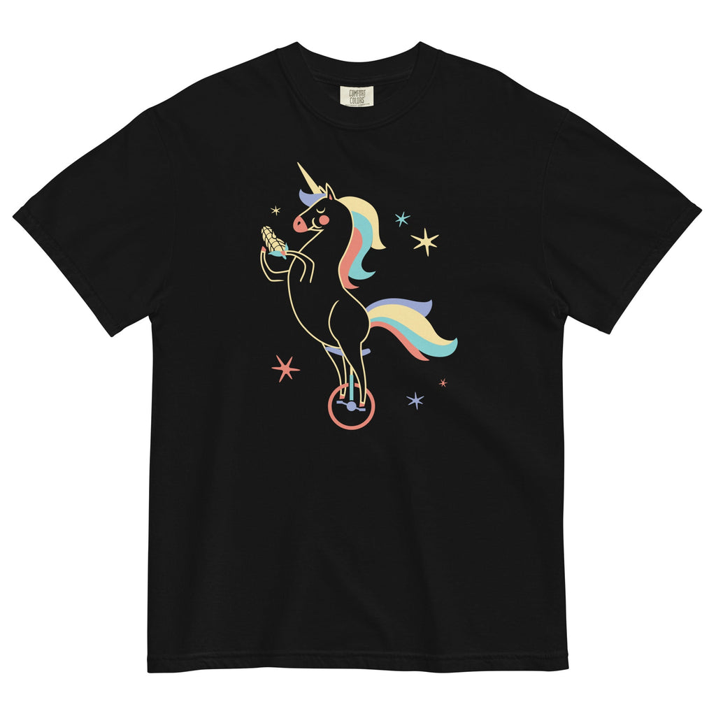 Unicycling Unicorn With Corn Men's Relaxed Fit Tee Hoodie, Sweatshirt | PureTeeCo.com (Image 1)