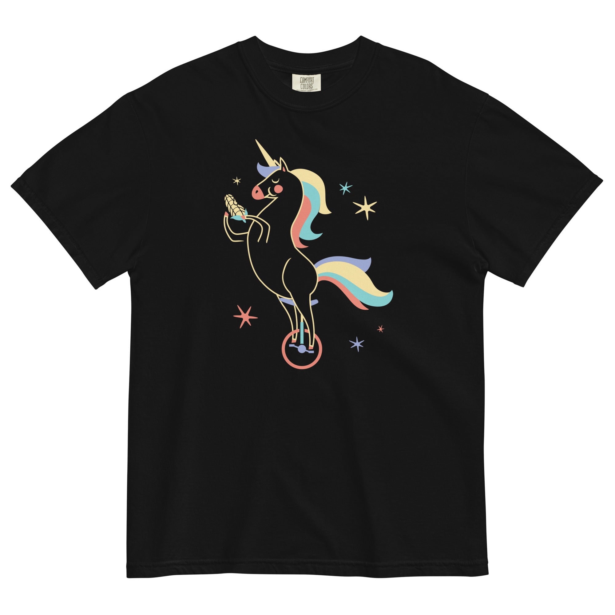 Unicycling Unicorn With Corn Men's Relaxed Fit Tee Hoodie, Sweatshirt | PureTeeCo.com (Image 1)