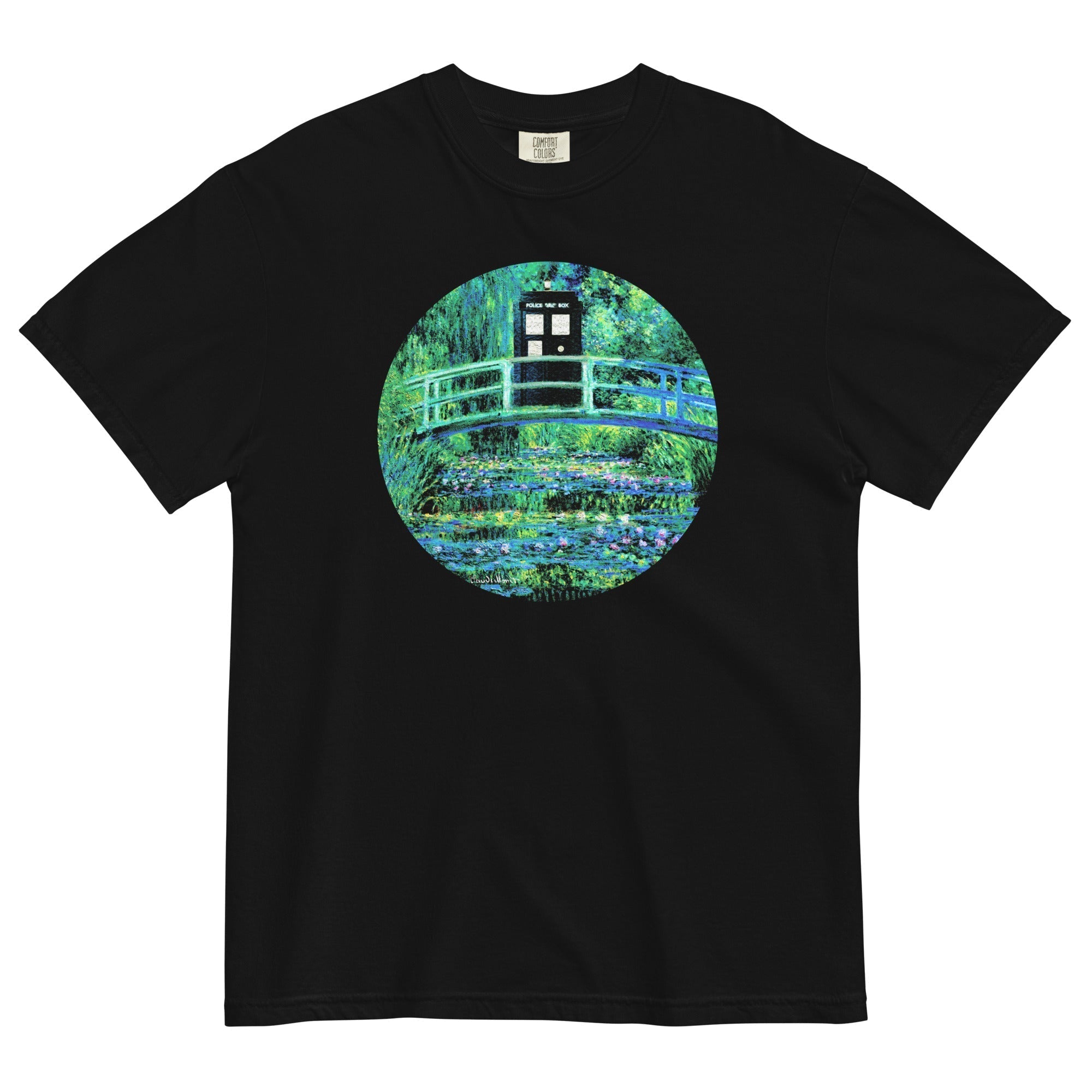 Water Lilies Police Box Men's Relaxed Fit Tee Hoodie, Sweatshirt | PureTeeCo.com (Image 2)