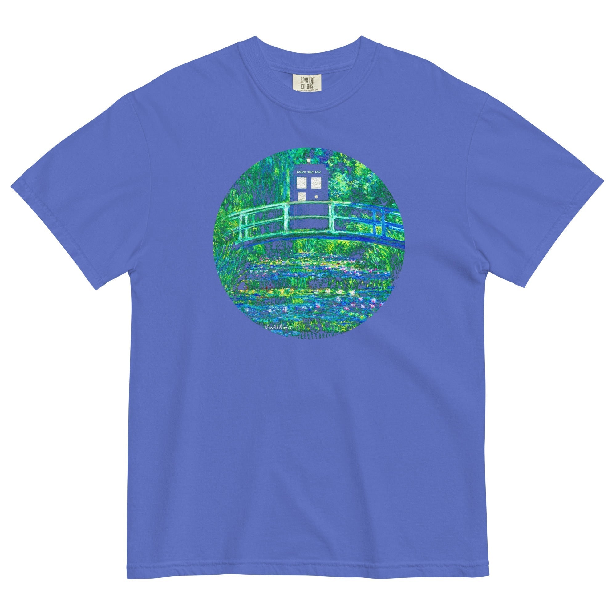 Water Lilies Police Box Men's Relaxed Fit Tee Hoodie, Sweatshirt | PureTeeCo.com (Image 3)