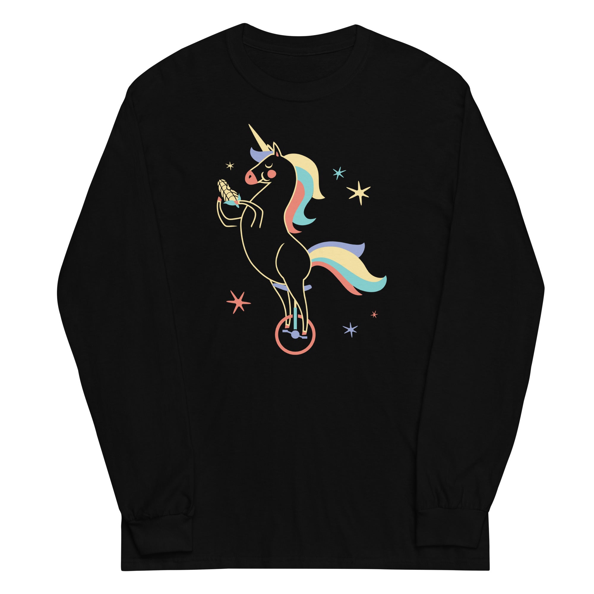 Unicycling Unicorn With Corn Unisex Long Sleeve Tee Hoodie, Sweatshirt | PureTeeCo.com (Image 2)