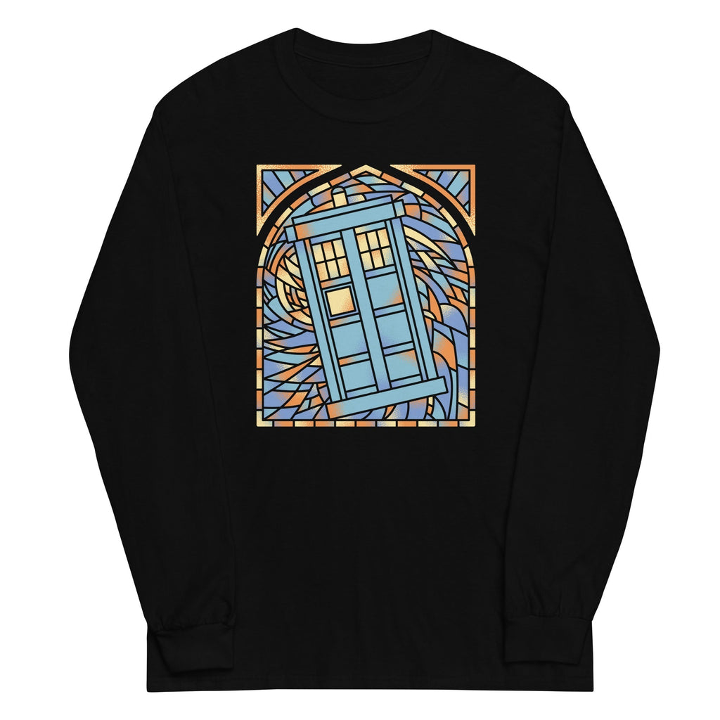Stained Glass Police Box Unisex Long Sleeve Tee Hoodie, Sweatshirt | PureTeeCo.com (Image 1)