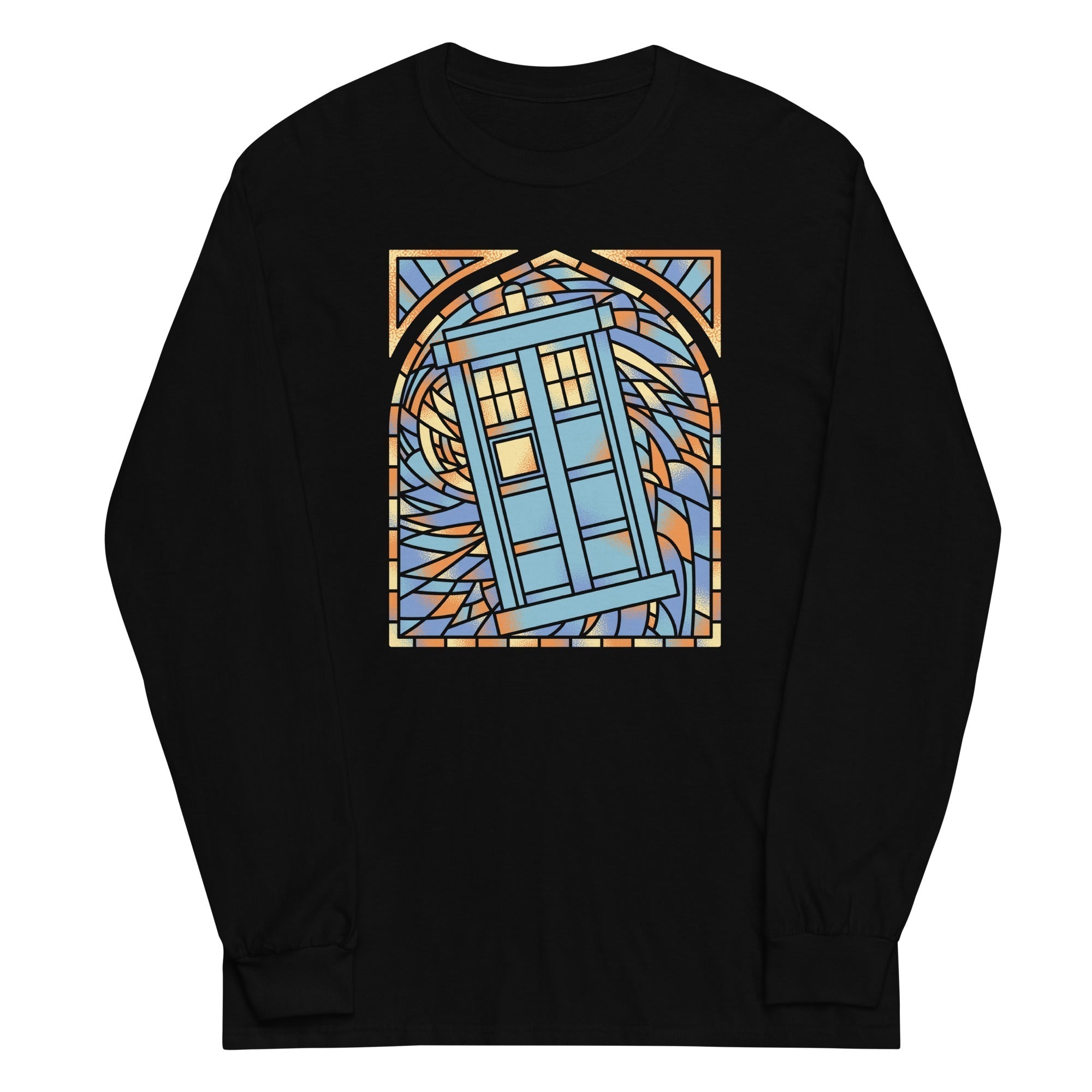 Stained Glass Police Box Unisex Long Sleeve Tee Hoodie, Sweatshirt | PureTeeCo.com (Image 1)