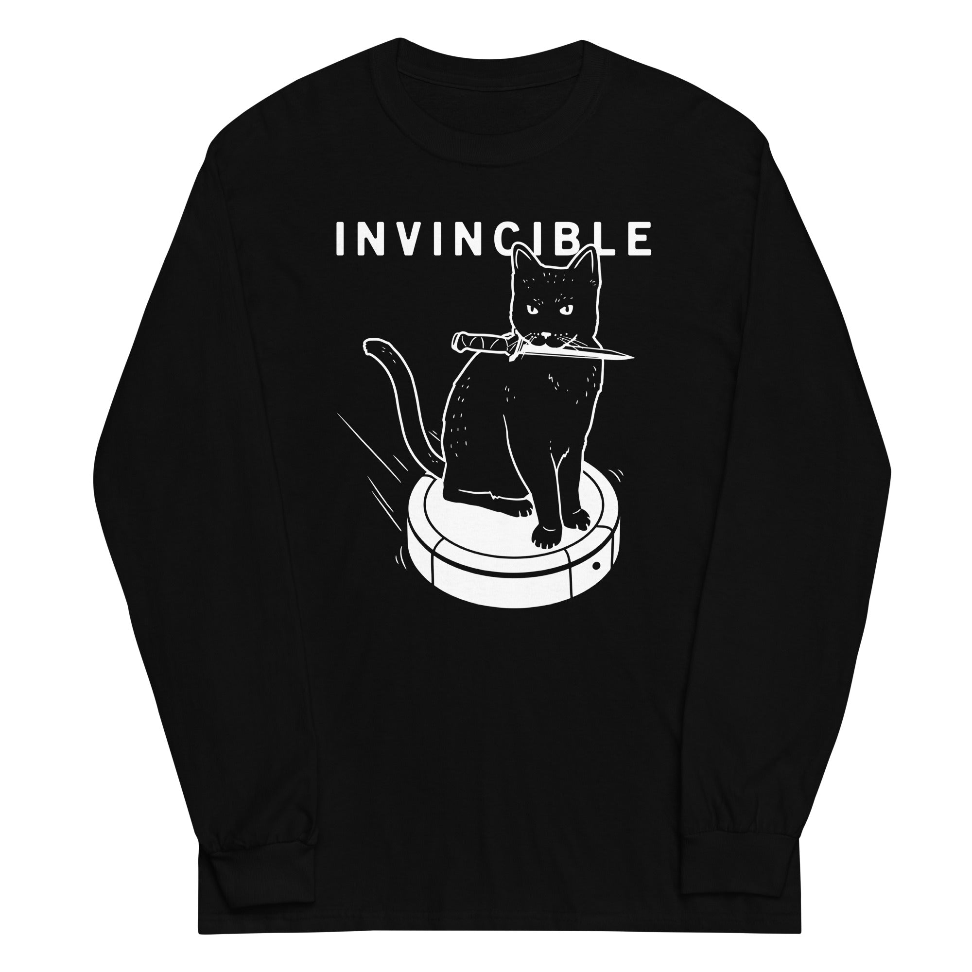 Invincible Cat Unisex Long Sleeve Tee Hoodie, Sweatshirt | PureTeeCo.com (Image 2)