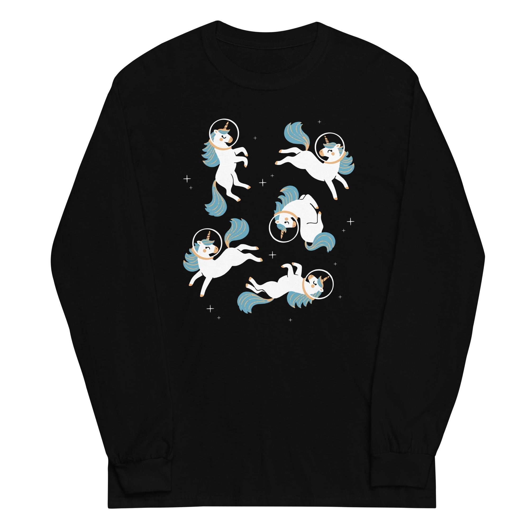 Unicorns In Space Unisex Long Sleeve Tee Hoodie, Sweatshirt | PureTeeCo.com (Image 1)