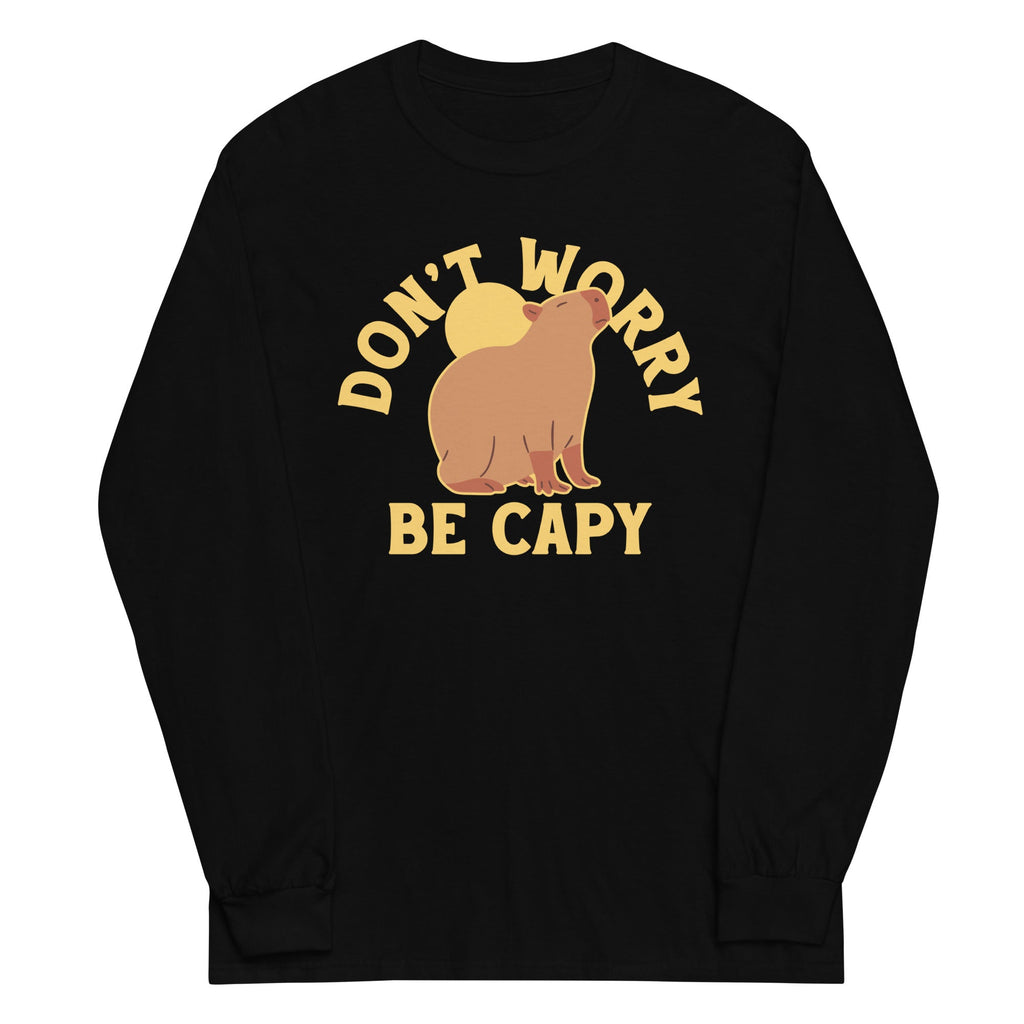 Don't Worry Be Capy Unisex Long Sleeve Tee Hoodie, Sweatshirt | PureTeeCo.com (Image 2)
